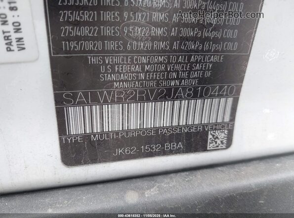 SALWR2RV2JA810440 2018 LAND ROVER RANGE ROVER SPORT White Vista del compartimento del motor