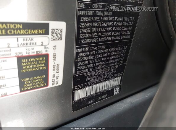 SALWR2RV8KA820598 2019 LAND ROVER RANGE ROVER SPORT Серый Вид подкапотного пространства