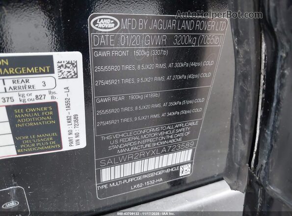 SALWR2RYXLA723589 2020 LAND ROVER RANGE ROVER SPORT Черный Вид подкапотного пространства