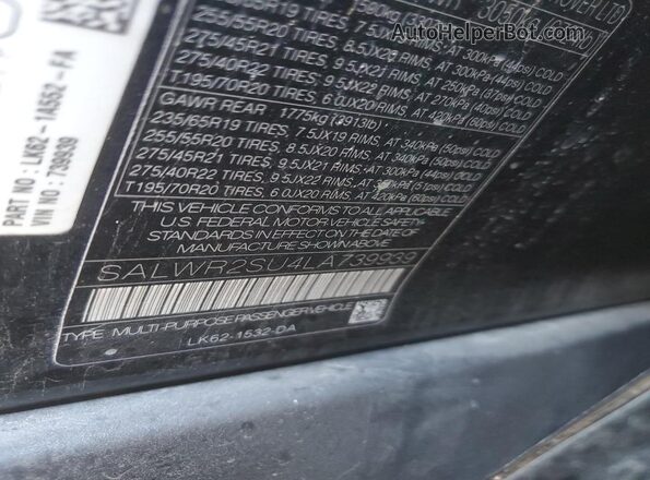 SALWR2SU4LA739939 2020 LAND ROVER RANGE Black Widok naklejki z numerem VIN