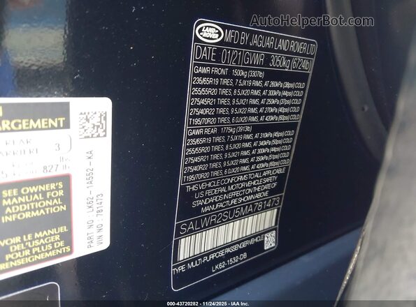 SALWR2SU5MA781473 2021 LAND ROVER RANGE ROVER SPORT Black Вид підкапотного простору