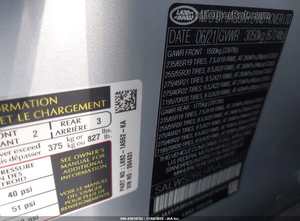 SALWS2RU4NA204431 2022 LAND ROVER RANGE ROVER SPORT Silver Widok komory silnika