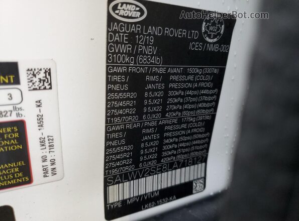 SALWV2SE8LA718127 2020 LAND ROVER RANGE Белый Панорамный вид салона 360°