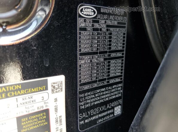 SALYB2EXXLA249976 2020 LAND ROVER RANGE Black VIN կոդի պիտակի տեսք