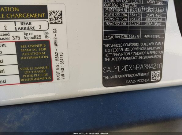 SALYL2EX5RA384210 2024 LAND ROVER RANGE ROVER VELAR White ძრავის განყოფილების ხედი