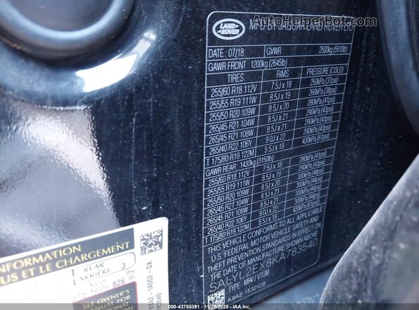 SALYL2EX8KA783540 2019 LAND ROVER RANGE ROVER VELAR Black Вид підкапотного простору