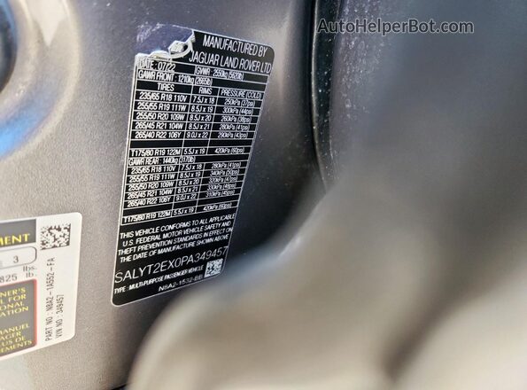 SALYT2EX0PA349457 2023 LAND ROVER RANGE Gray Widok wnętrza 360 stopni