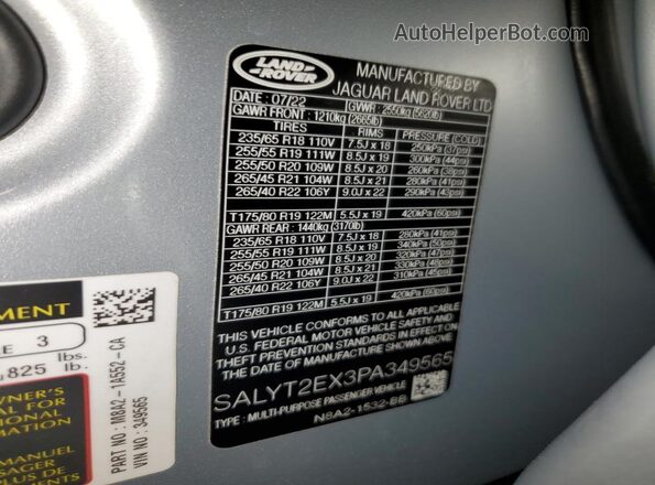 SALYT2EX3PA349565 2023 LAND ROVER RANGE Silver Vista interior de 360 grados