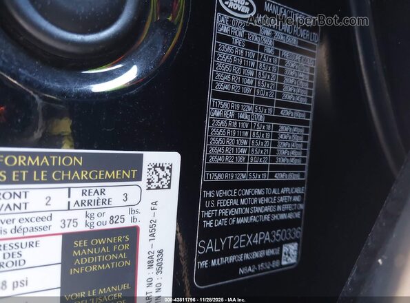 SALYT2EX4PA350336 2023 LAND ROVER RANGE ROVER VELAR Black Շարժիչի բաժամունքի տեսք