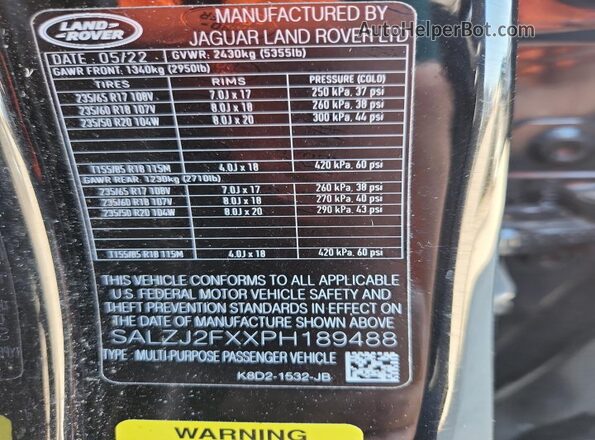 SALZJ2FXXPH189488 2023 LAND ROVER RANGE Black Engine compartment view