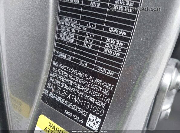 SALZL2FX1MH131050 2021 LAND ROVER RANGE ROVER EVOQUE Серый Вид подкапотного пространства