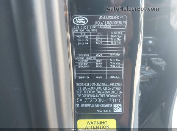 SALZT2FX3NH173110 2022 LAND ROVER RANGE ROVER EVOQUE Черный Вид подкапотного пространства