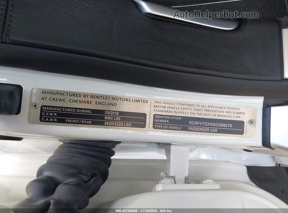 SCBFH7ZAXGC058278 2016 BENTLEY OTHER White Vista del compartimento del motor