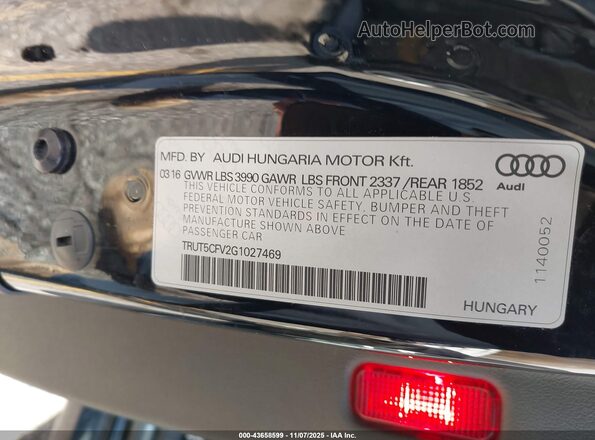 TRUT5CFV2G1027469 2016 AUDI TT Black Շարժիչի բաժամունքի տեսք