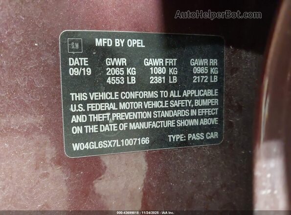 W04GL6SX7L1007166 2020 BUICK REGAL Maroon 
