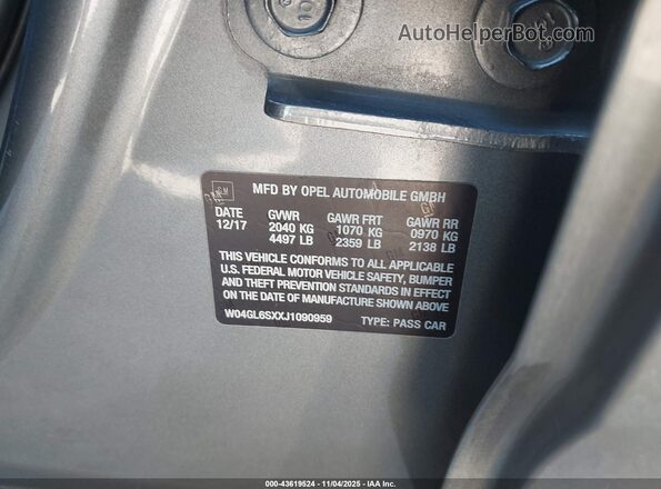 W04GL6SXXJ1090959 2018 BUICK REGAL Серый 