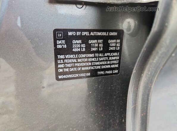 W04GV8SX2K1002168 2019 BUICK REGAL Gray Շարժիչի բաժամունքի տեսք