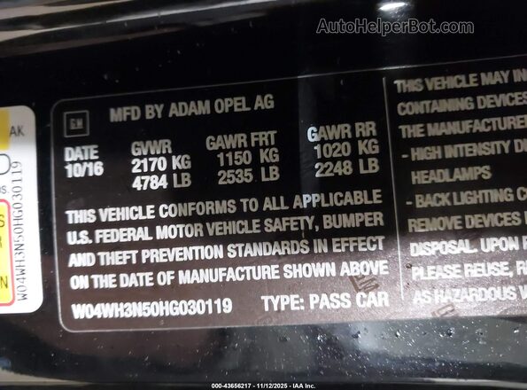 W04WH3N50HG030119 2017 BUICK CASCADA Black Vista del compartimento del motor