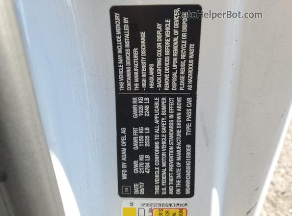W04WH3N56HG159059 2017 BUICK CASCADA White Vista de la etiqueta del VIN