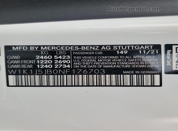 W1K1J5JB0NF176703 2022 MERCEDES-BENZ E White ძრავის განყოფილების ხედი