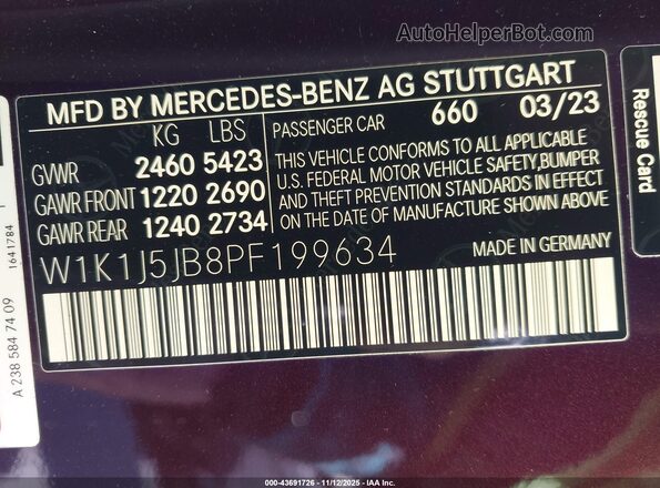 W1K1J5JB8PF199634 2023 MERCEDES-BENZ E-CLASS Burgundy 
