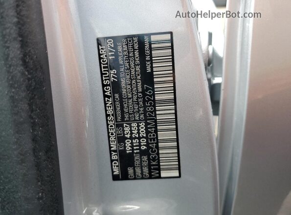 W1K3G4EB4MJ285267 2021 MERCEDES-BENZ A Gray Engine compartment view