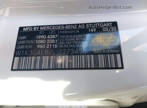W1K3G4EB7LJ227345 2020 MERCEDES-BENZ A 220 White Widok komory silnika