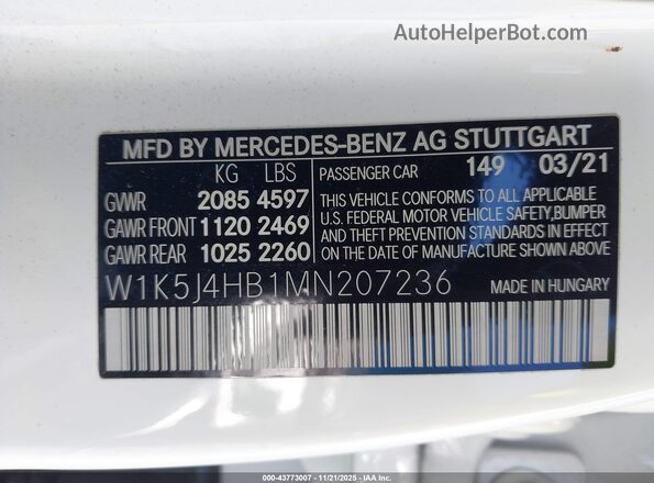 W1K5J4HB1MN207236 2021 MERCEDES-BENZ CLA 250 Белый 