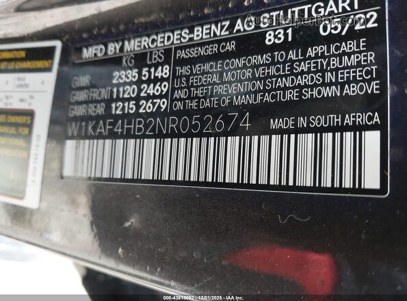 W1KAF4HB2NR052674 2022 MERCEDES-BENZ C-CLASS Черный 