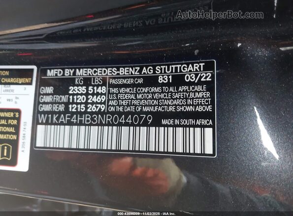 W1KAF4HB3NR044079 2022 MERCEDES-BENZ C-CLASS Black Շարժիչի բաժամունքի տեսք