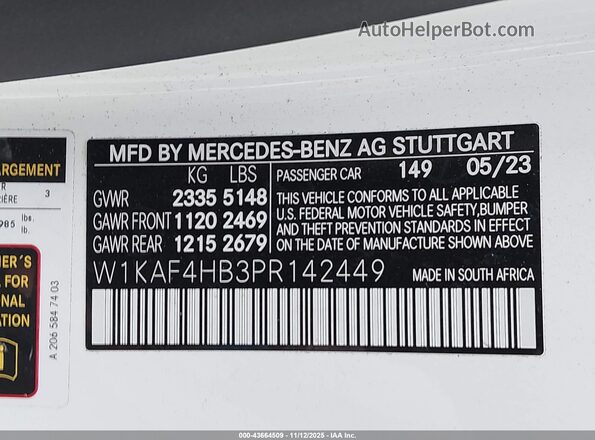 W1KAF4HB3PR142449 2023 MERCEDES-BENZ C-CLASS White ძრავის განყოფილების ხედი