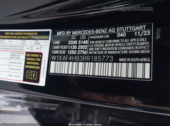 W1KAF4HB3RR185773 2024 MERCEDES-BENZ C-CLASS Черный 