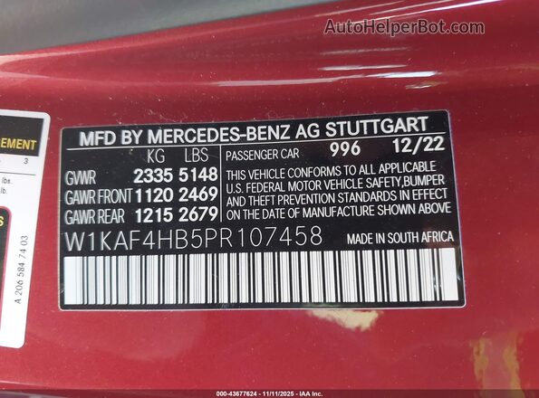 W1KAF4HB5PR107458 2023 MERCEDES-BENZ C-CLASS Красный Вид подкапотного пространства