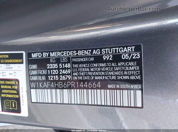 W1KAF4HB6PR144664 2023 MERCEDES-BENZ C-CLASS Gray Vista del compartimento del motor