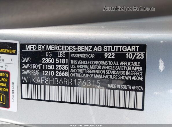 W1KAF8HB6RR176315 2024 MERCEDES-BENZ AMG C 43 Silver Շարժիչի բաժամունքի տեսք