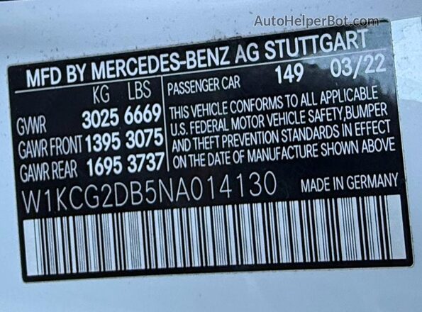 W1KCG2DB5NA014130 2022 MERCEDES-BENZ EQS White Вид задніх сидінь