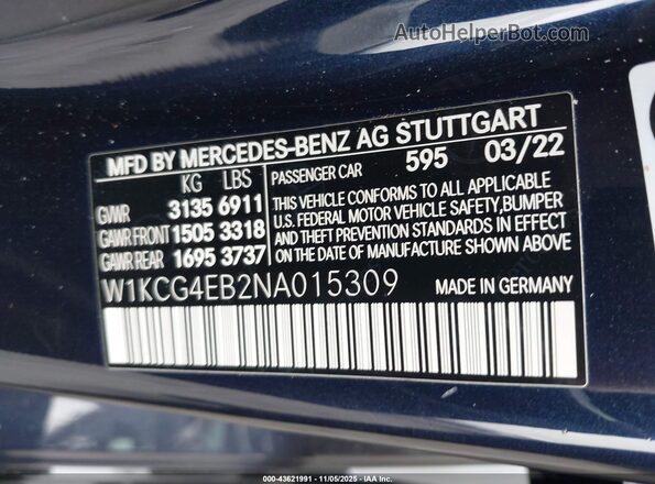 W1KCG4EB2NA015309 2022 MERCEDES-BENZ EQS 580 Blue Engine compartment view