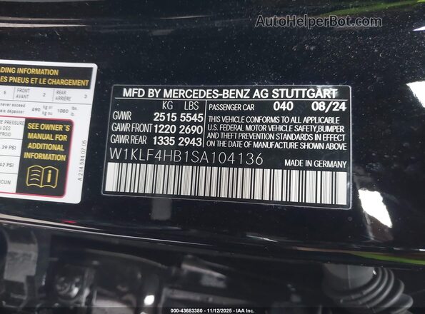 W1KLF4HB1SA104136 2025 MERCEDES-BENZ E-CLASS Черный Вид подкапотного пространства