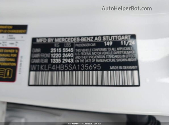 W1KLF4HB5SA135695 2025 MERCEDES-BENZ E-CLASS White Engine compartment view