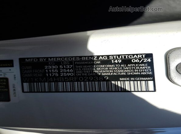 W1KMJ4HB5RF029389 2024 MERCEDES-BENZ CLE White Vista de la etiqueta del VIN