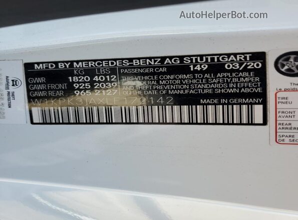 W1KPK3JAXLF172142 2020 MERCEDES-BENZ SLC White ძრავის განყოფილების ხედი