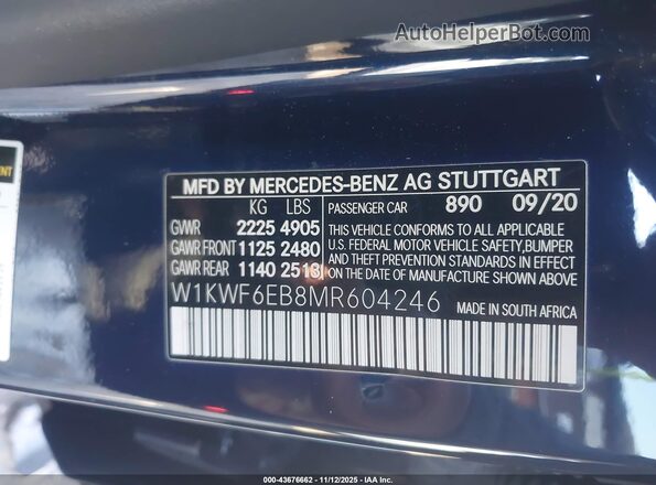 W1KWF6EB8MR604246 2021 MERCEDES-BENZ AMG C 43 Dark Blue Вид підкапотного простору