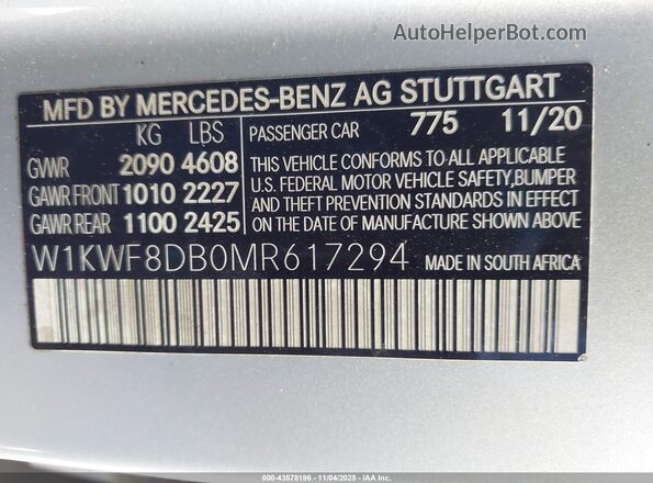 W1KWF8DB0MR617294 2021 MERCEDES-BENZ C-CLASS Silver Շարժիչի բաժամունքի տեսք