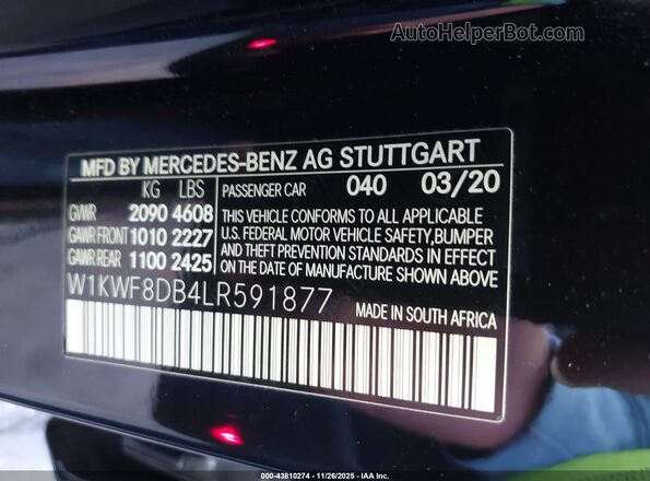W1KWF8DB4LR591877 2020 MERCEDES-BENZ C-CLASS Черный Вид подкапотного пространства