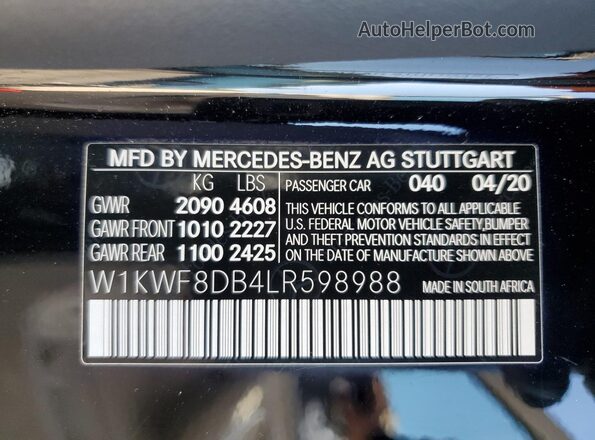 W1KWF8DB4LR598988 2020 MERCEDES-BENZ C Black VIN კოდის სტიკერის ხედი