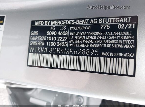 W1KWF8DB4MR628895 2021 MERCEDES-BENZ C-CLASS Silver Vista del compartimento del motor
