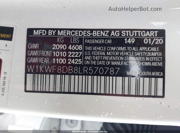 W1KWF8DB8LR570787 2020 MERCEDES-BENZ C-CLASS White Вид підкапотного простору