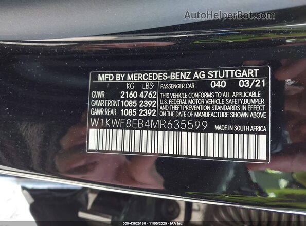 W1KWF8EB4MR635599 2021 MERCEDES-BENZ C-CLASS Black Vista del compartimento del motor