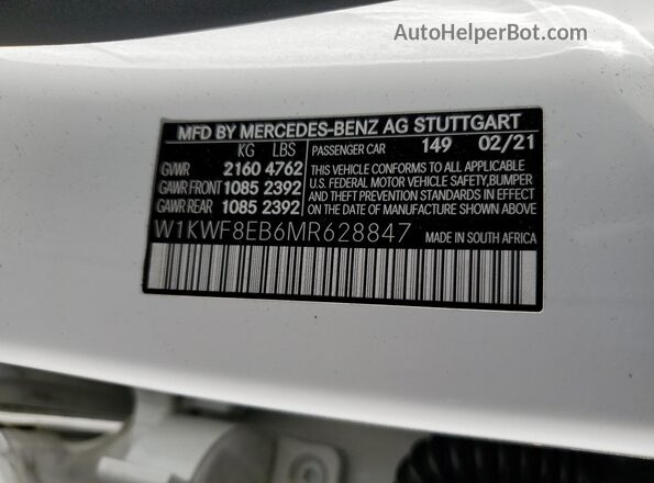W1KWF8EB6MR628847 2021 MERCEDES-BENZ C-CLASS White VIN կոդի պիտակի տեսք
