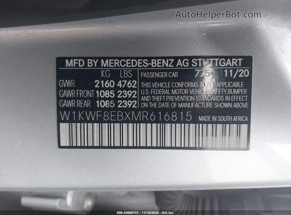 W1KWF8EBXMR616815 2021 MERCEDES-BENZ C-CLASS Silver Widok komory silnika